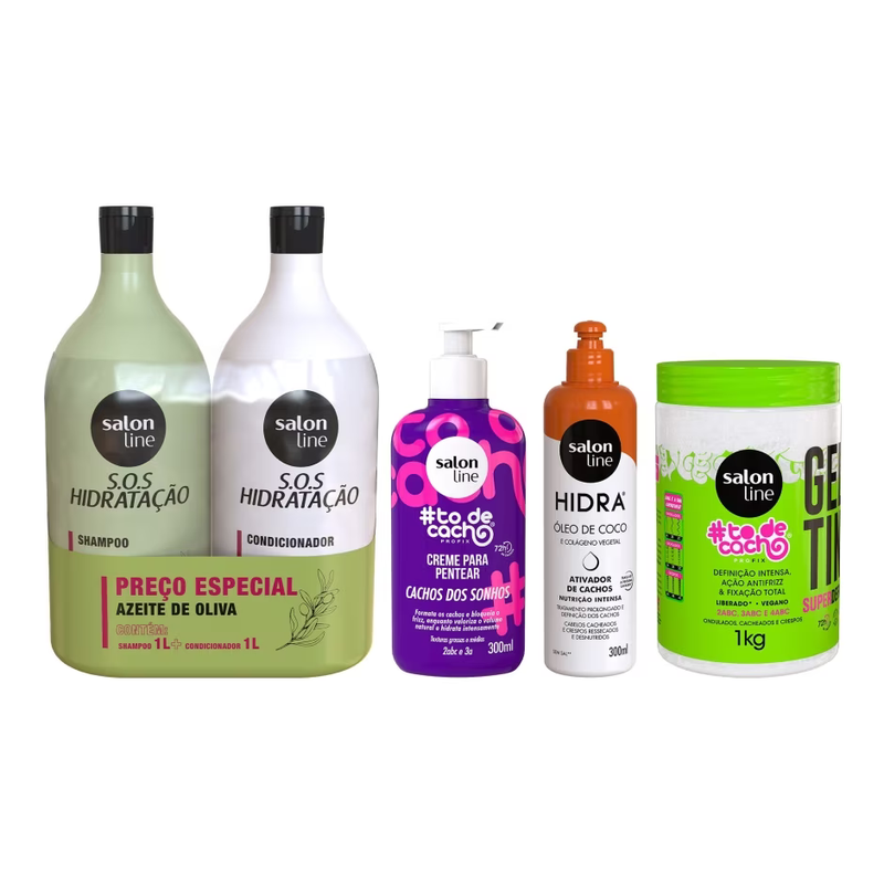 Kit Shampoo + Condicionador SOS Hidratação, Gelatina + Creme para Pentear